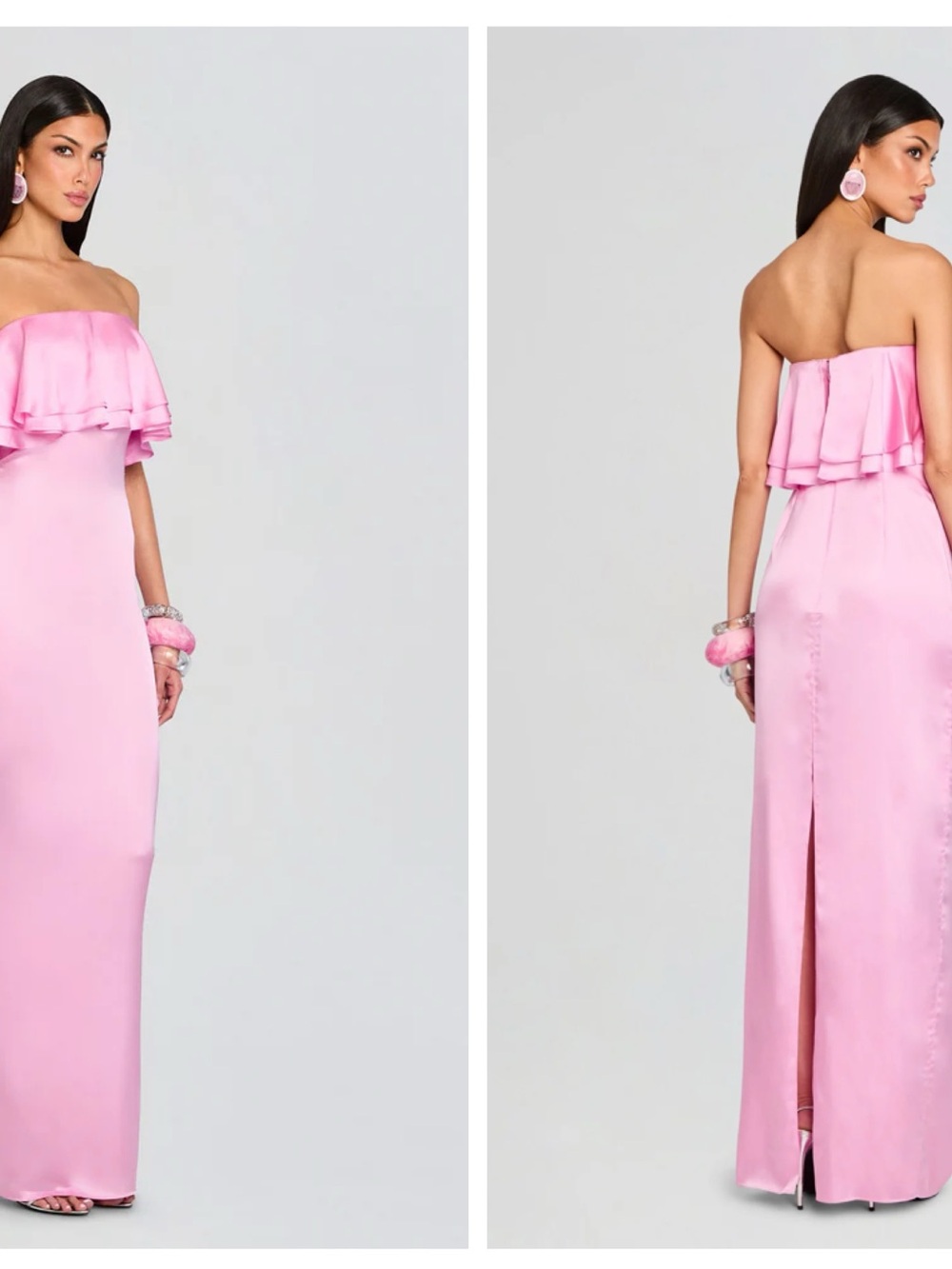 Strapless Ruffle Column Gown — Pink